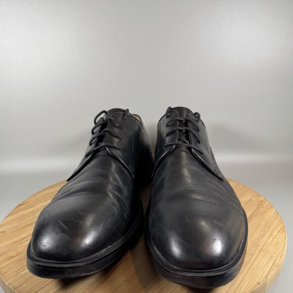 Johnston & Murphy Men's 12 Ronan Plain Toe Oxford Black Smooth Full Grain - Picture 2 of 8